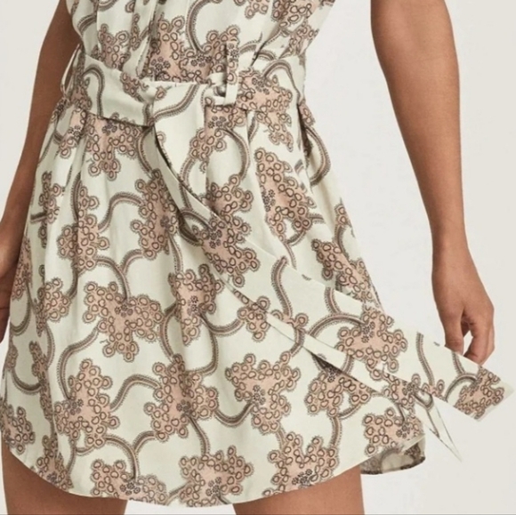 Reiss Ivory Nico Printed Mini Shirt Dress Size 8 Neutral Pockets Short Sz 8 - Picture 9 of 11